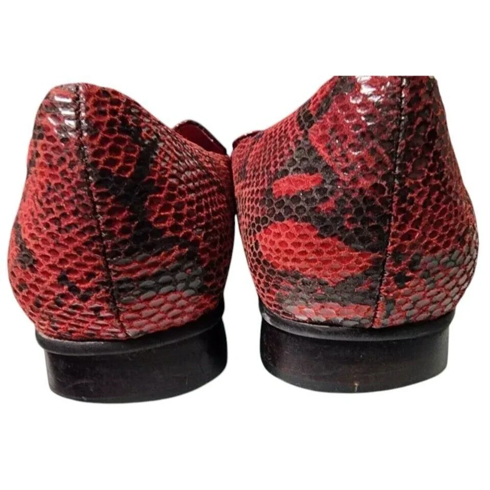 Wesley & Co Red Leather Snakeskin Loafers Size 9.5